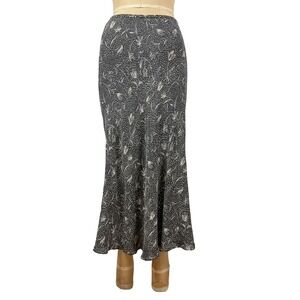 90s Silk Floral Maxi Skirt Polka Dot‎ Bias Cut Grunge Minimalist Size 26 S